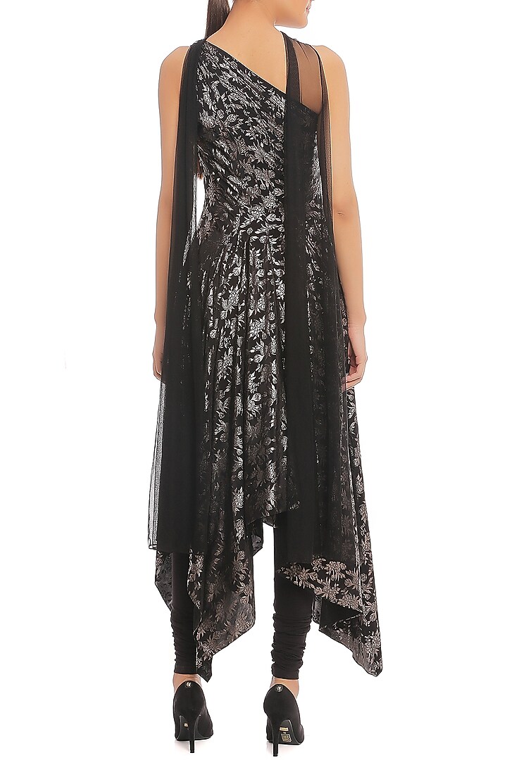 Black Printed One Shouldered Party Wear Anarkali Set by Masaba at Pernia's Pop Up Shop