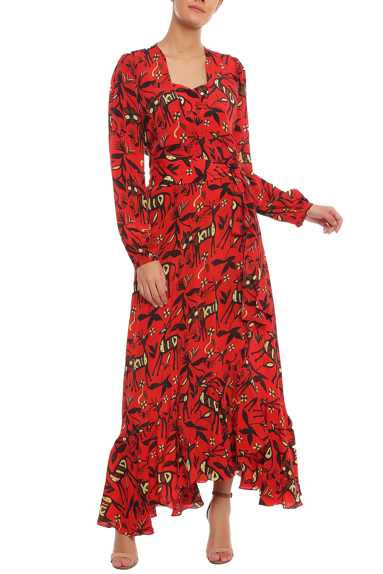 Scarlet Red Printed Wrap Dress With Bustier by Masaba at Pernia's Pop ...