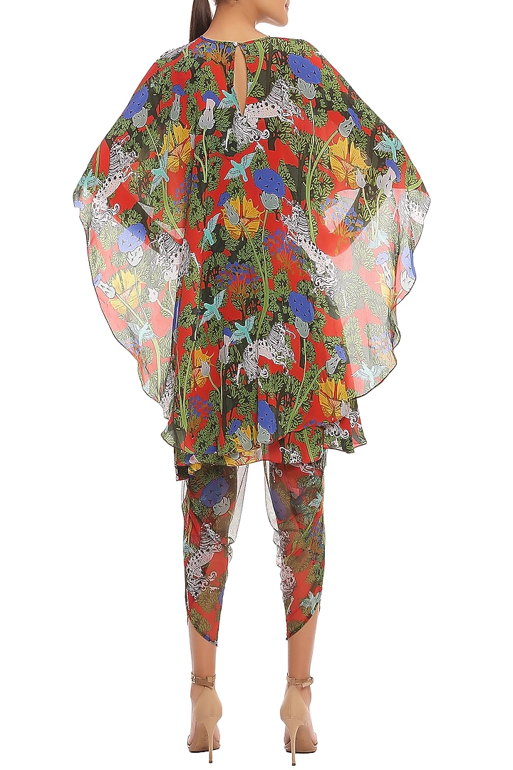 Multi Colored Unicorn Meadow Printed Tunic With Dhoti Pants & Cape by Masaba at Pernia's Pop Up Shop