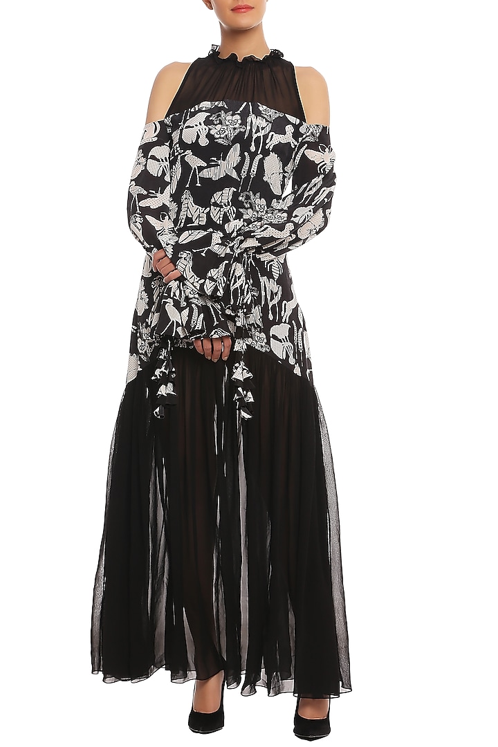 Black Animal Trance Printed Gown by Masaba