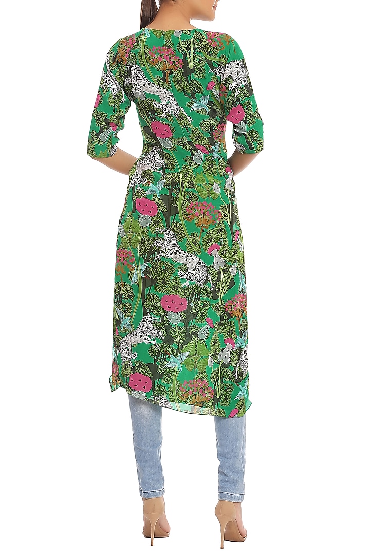 Green Printed Cut Out Ruched Tunic by Masaba at Pernia's Pop Up Shop