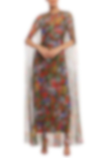 Multi Colored Unicorn Meadow Printed Slip Dress With Cape by Masaba