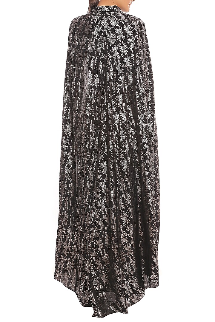 Black Printed Cape Sleeve Crop Blazer With Skirt by Masaba at Pernia's Pop Up Shop