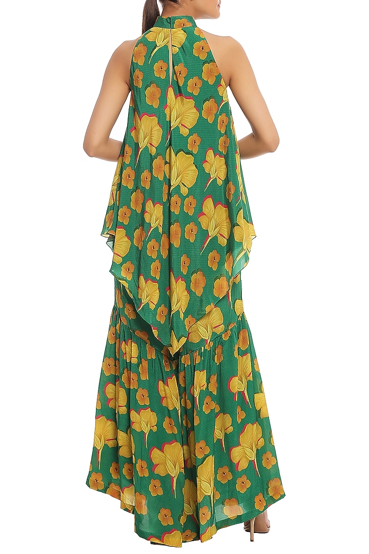 Green Basil & Crayon Flower Printed Party Wear Sharara Set by Masaba at Pernia's Pop Up Shop