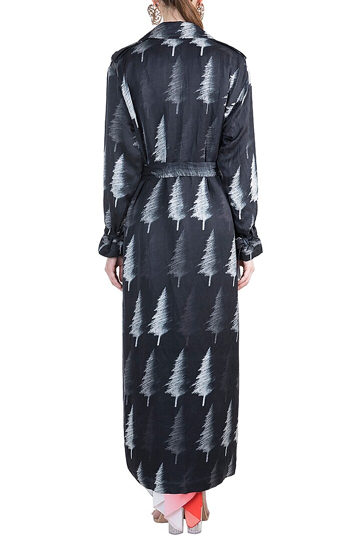 Black & Red Distressed Tree Trench Coat With Corset & Pleated Pants by Masaba at Pernia's Pop Up Shop
