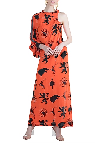 Black & Red Sigil Storm Gathered Dress With Bustier by Masaba