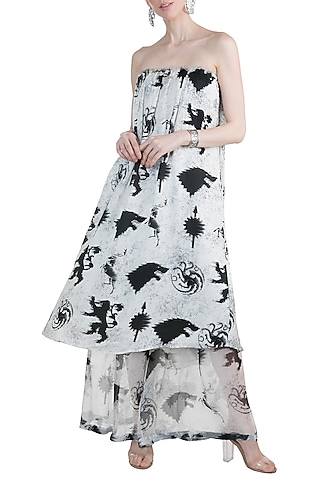 Ivory Sigil Storm Off Shoulder Dress With Sheer Pants by Masaba