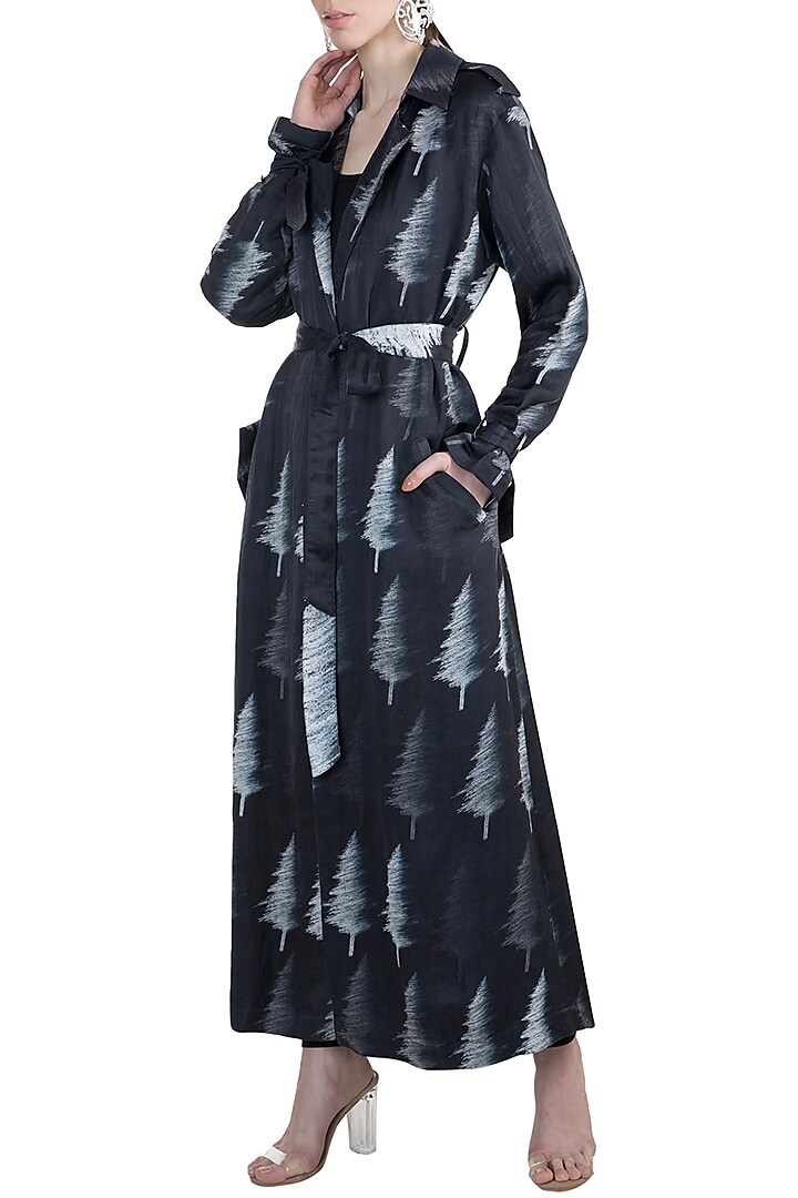Black Distressed Tree Trench Coat by Masaba