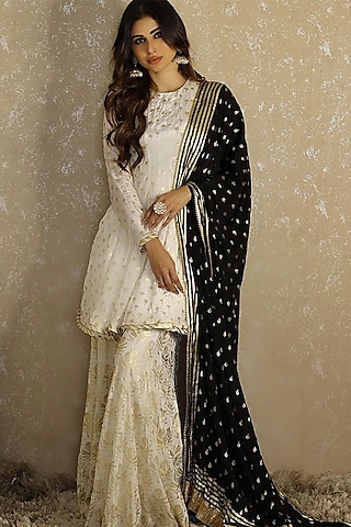 Ivory Vintage Bud Printed Anarkali Set by Masaba