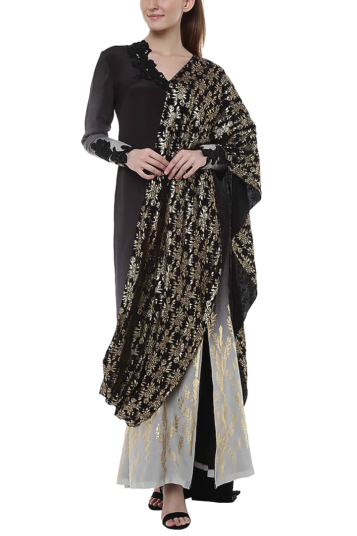 Black Ombre Printed Saree Gown by Masaba
