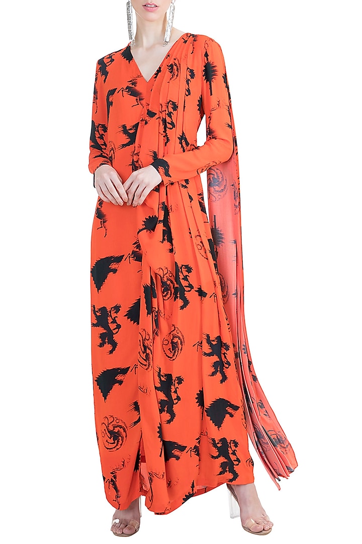 Black & Red Sigil Storm Gown Saree by Masaba