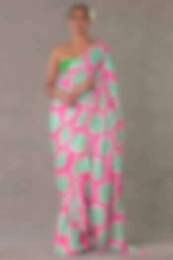 Pink & Green Nurvi Sitara Georgette Digital Printed Saree Set by Masaba at Pernia's Pop Up Shop