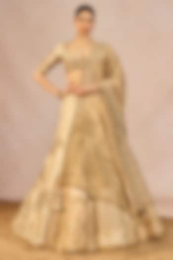 Ivory & Gold Tissue Gul Jharokha Motif Embroidered Bridal Lehenga Set by Masaba at Pernia's Pop Up Shop