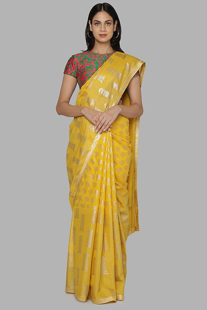 Yellow & Green Banarasi Saree Set by Masaba at Pernia's Pop Up Shop