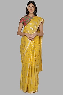Yellow & Green Banarasi Saree Set by Masaba-STUNNING BROCADES