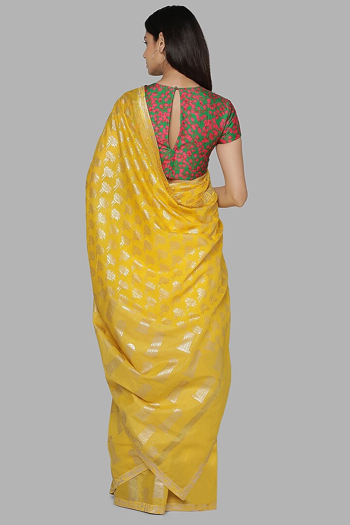 Yellow & Green Banarasi Party Wear Saree Set by Masaba at Pernia's Pop Up Shop