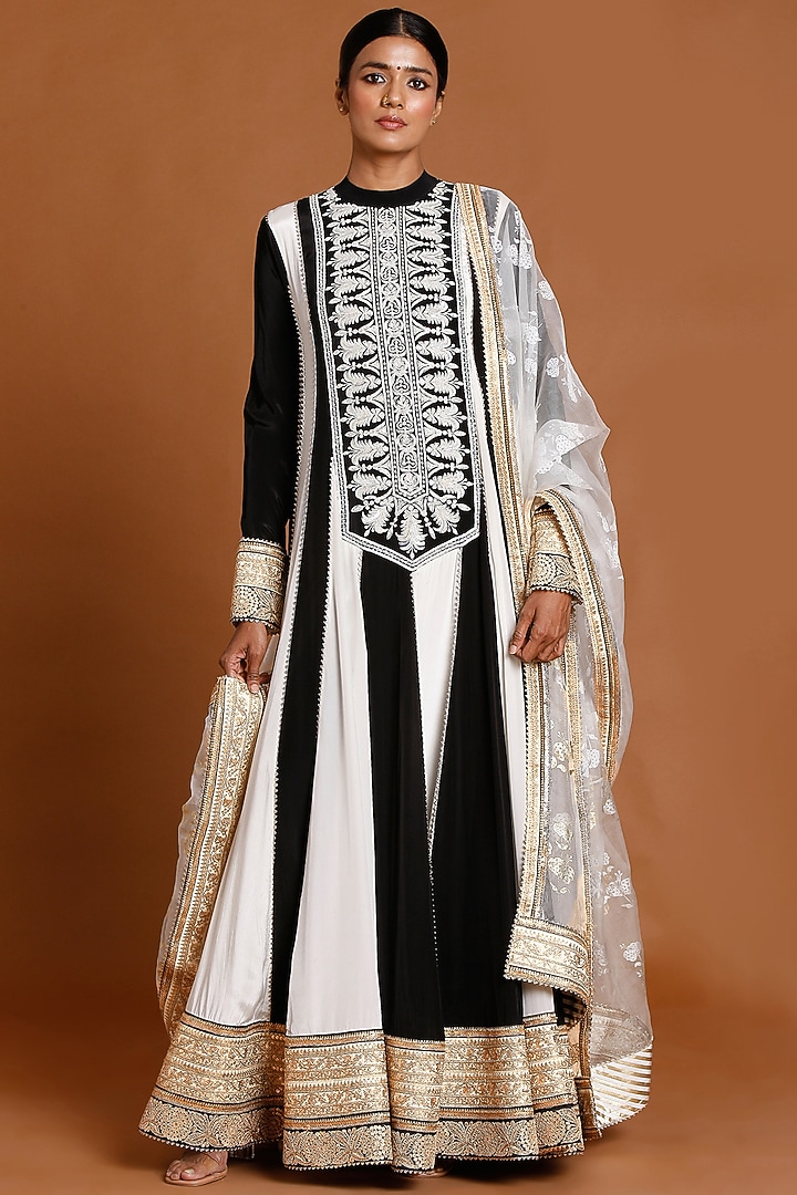 Black & Ivory Embroidered Wedding Anarkali Set by Masaba at Pernia's Pop Up Shop