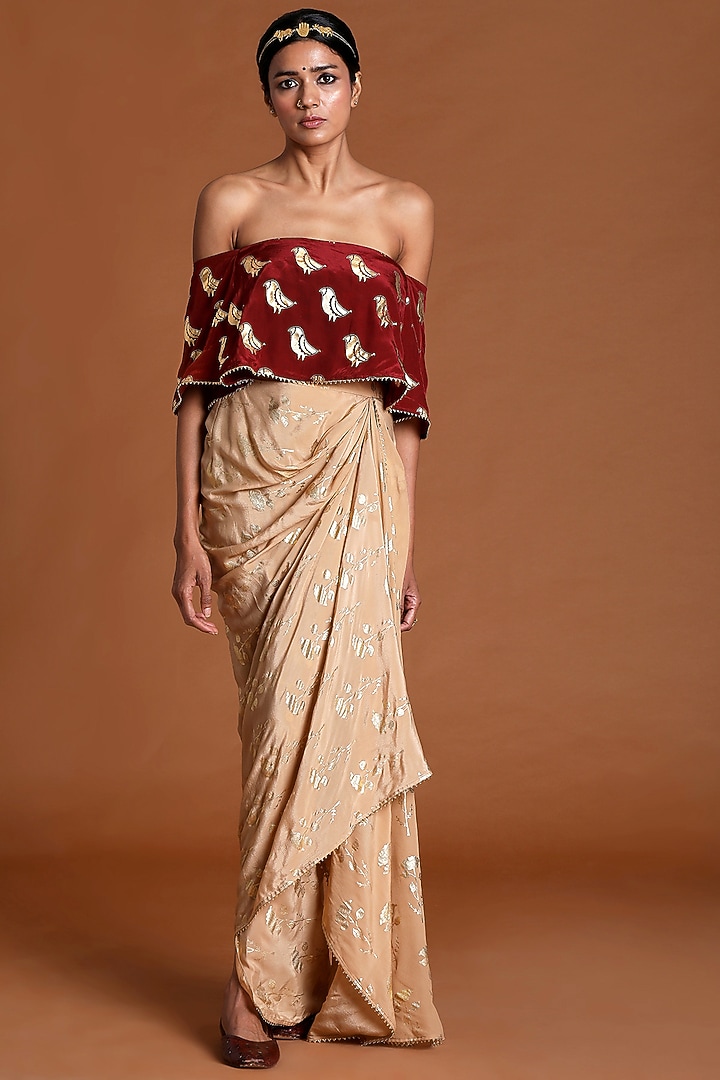 Beige Crepe Skirt Set by Masaba at Pernia's Pop Up Shop