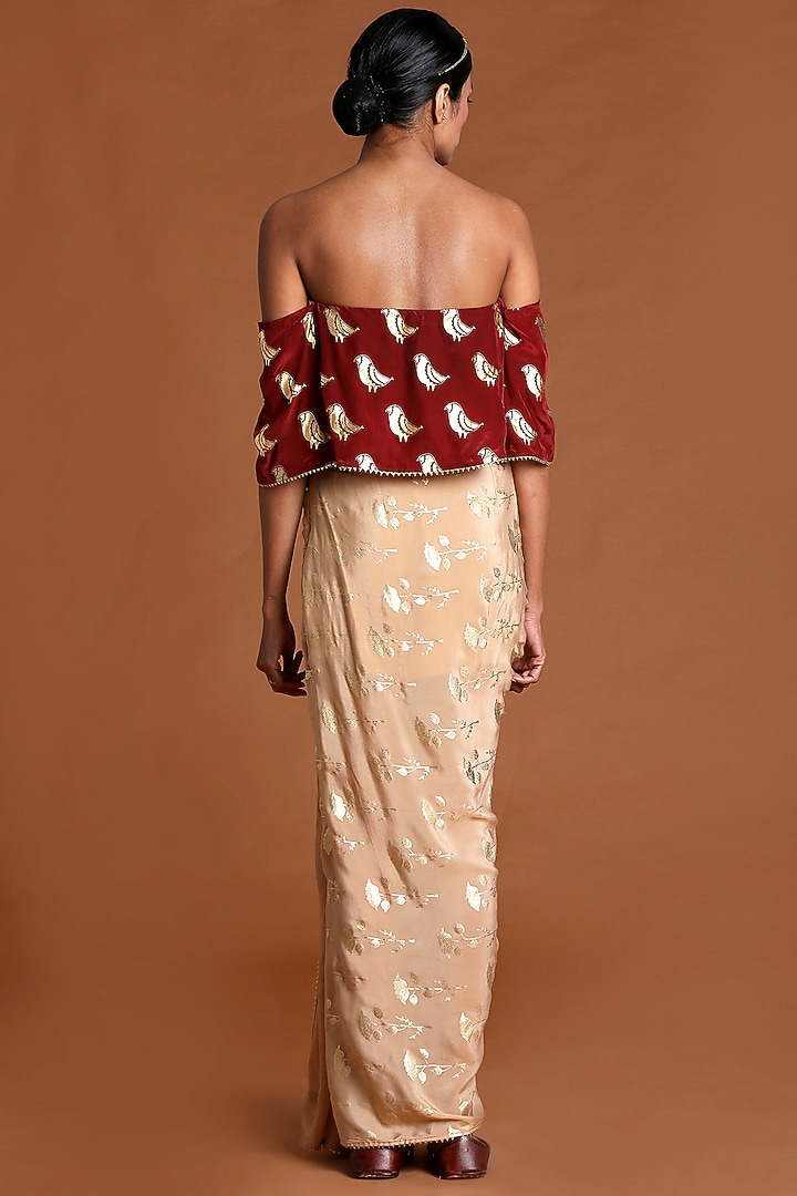 Beige Crepe Skirt Set by Masaba at Pernia's Pop Up Shop