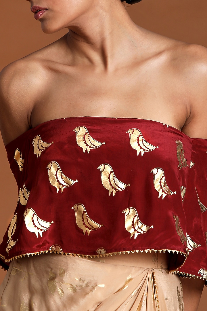 Beige Crepe Skirt Set by Masaba at Pernia's Pop Up Shop