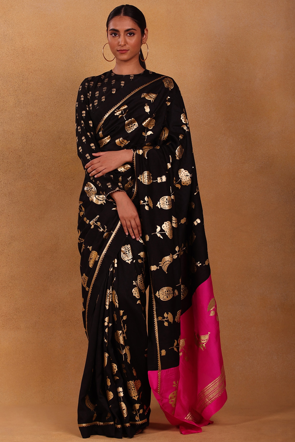 Women's Georgette Black Printed Designer Saree With Blouse Piece -  SareeMall | Saree designs, Chiffon fabric, Blouse piece