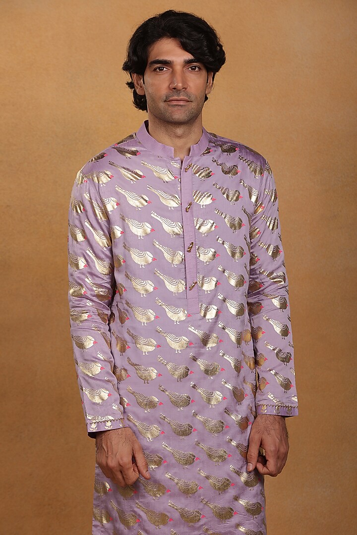 Lilac Raw Silk Kurta by Masaba Men at Pernia's Pop Up Shop