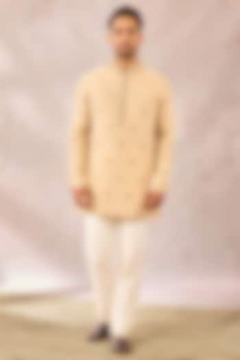 Ivory Georgette Tissue Motif Embroidered Short Kurta by Masaba Men at Pernia's Pop Up Shop