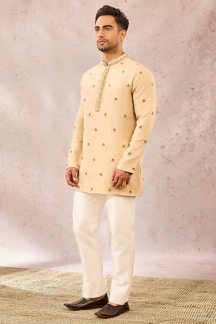 Ivory Georgette Tissue Motif Embroidered Short Kurta by Masaba Men at Pernia's Pop Up Shop