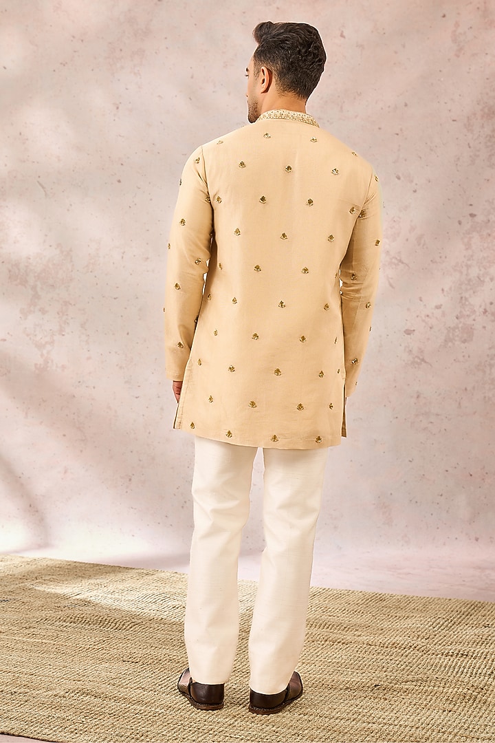 Ivory Georgette Tissue Motif Embroidered Short Kurta by Masaba Men at Pernia's Pop Up Shop