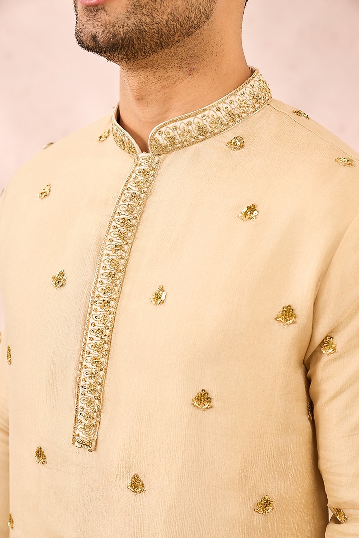 Ivory Georgette Tissue Motif Embroidered Short Kurta by Masaba Men at Pernia's Pop Up Shop