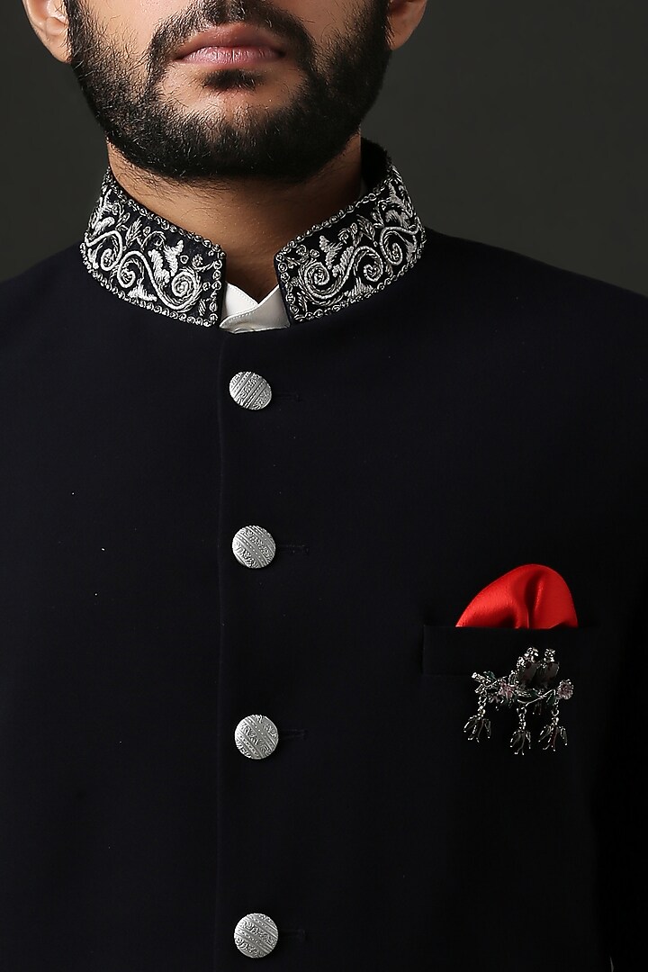 Black Machine Embroidered Groom Sherwani Set by Minaki Men at Pernia's Pop Up Shop