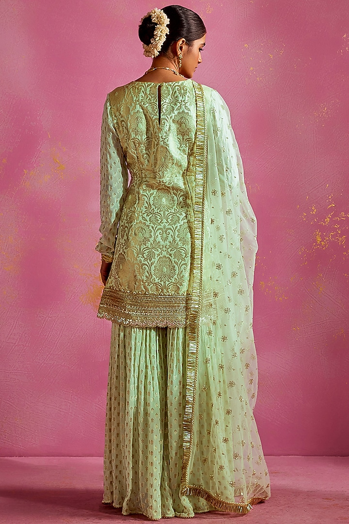 Mint Lurex Dobby Party Wear Sharara Set by Mustard Moon by Neyha and Vrinda at Pernia's Pop Up Shop