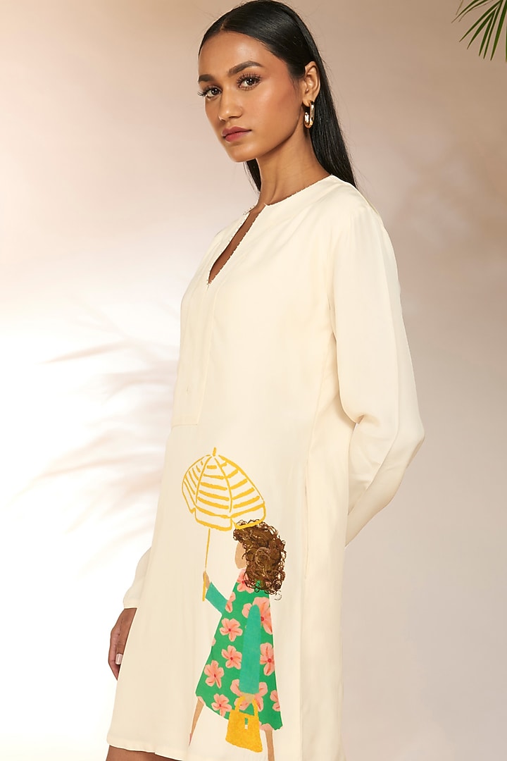 Ivory Crepe Silk Printed & Embellished Mini Vacation Dress by Masaba at Pernia's Pop Up Shop