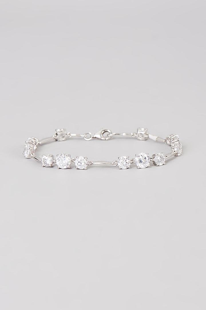 White Finish Swarovski & Zirconia Tennis Bracelet In Sterling Silver Design by Mon Tresor at