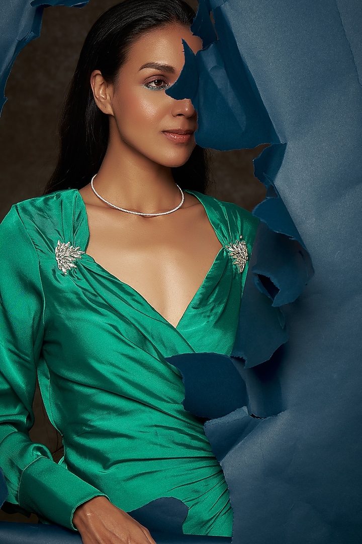 White Finish Swarovski & ZIrcons Necklace In Sterling Silver by Mon Tresor at Pernia's Pop Up Shop