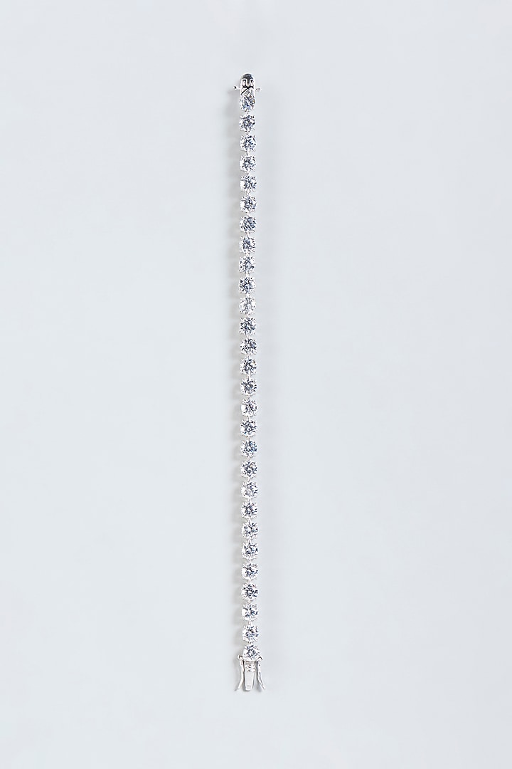 White Finish Solitaire Zirconia Tennis Bracelet In Sterling Silver by Mon Tresor
