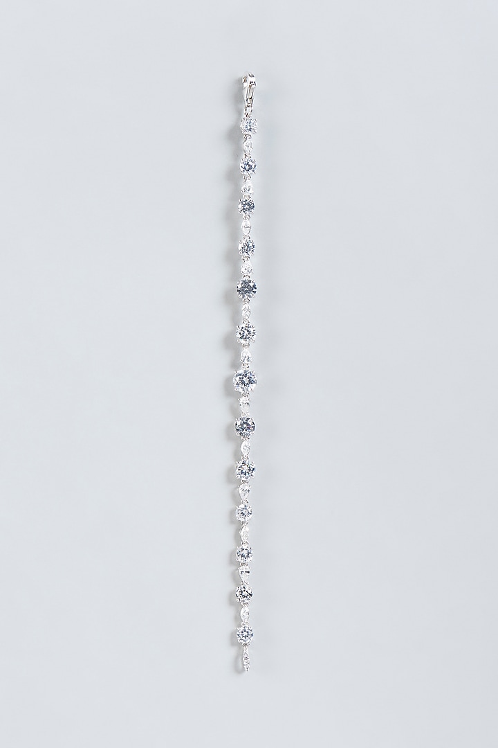 White Finish Zirconia Bracelet In Sterling Silver by Mon Tresor