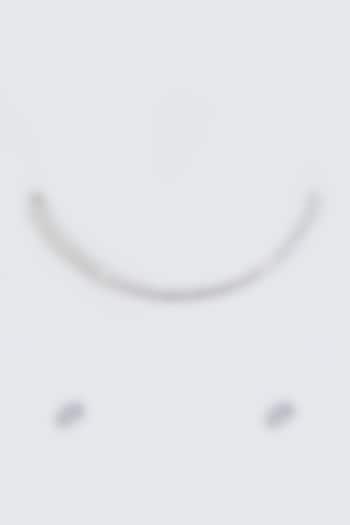 White Finish Solitaire Necklace Set In Sterling Silver by Mon Tresor at Pernia's Pop Up Shop