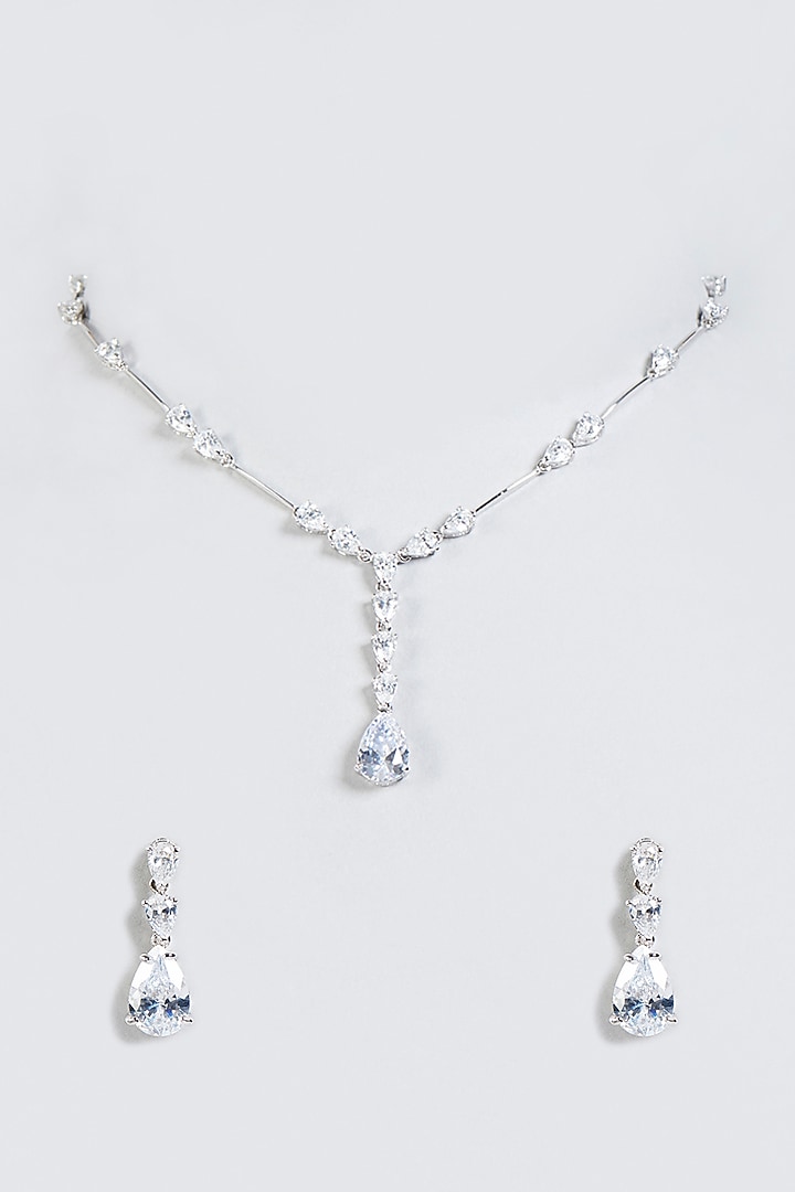 White Finish Pear-Shaped Zirconia Necklace Set In Sterling Silver by Mon Tresor