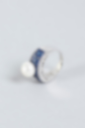 White Finish Pearl Ring In Sterling Silver by Mon Tresor