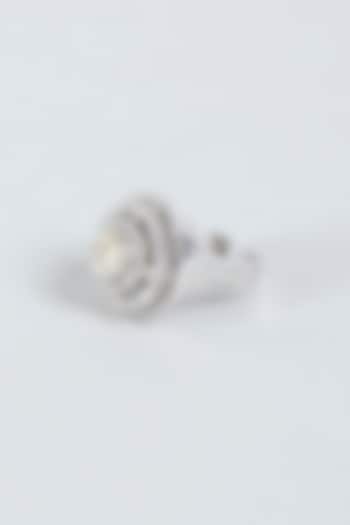 White Finish Dome Ring In Sterling Silver by Mon Tresor