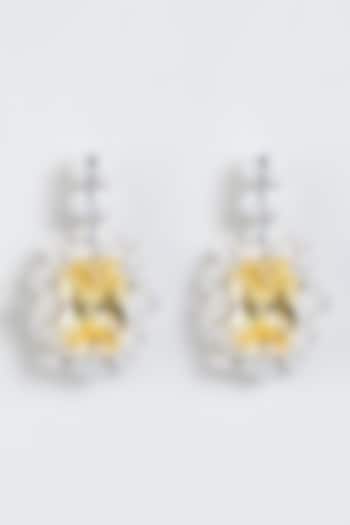 White Finish Sapphire Dangler Earrings In Sterling Silver by Mon Tresor