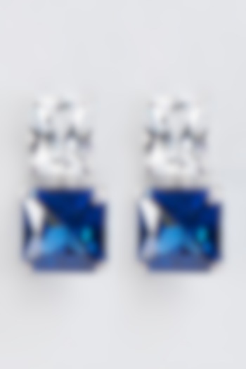 White Finish Sapphire Synthetic Dangler Earrings In Sterling Silver by Mon Tresor