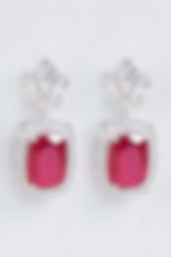 White Finish Ruby Earrings In Sterling Silver by Mon Tresor