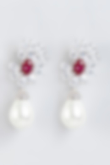 White Finish Pearl Earrings In Sterling Silver by Mon Tresor at Pernia's Pop Up Shop