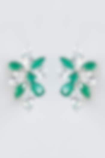 White Finish Emerald Synthetic Earrings In Sterling Silver by Mon Tresor