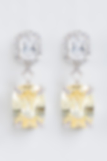 White Finish Yellow Sapphire Dangler Earrings In Sterling Silver by Mon Tresor