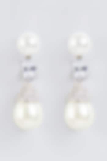 White Finish Pearl Earrings In Sterling Silver by Mon Tresor