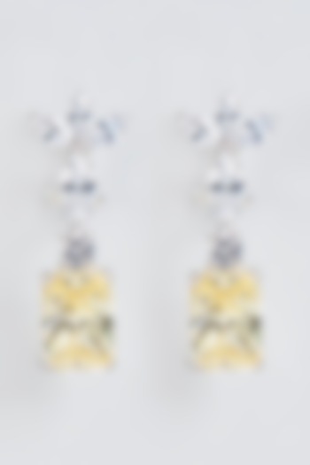 White Finish Yellow Sapphire Synthetic Earrings In Sterling Silver by Mon Tresor