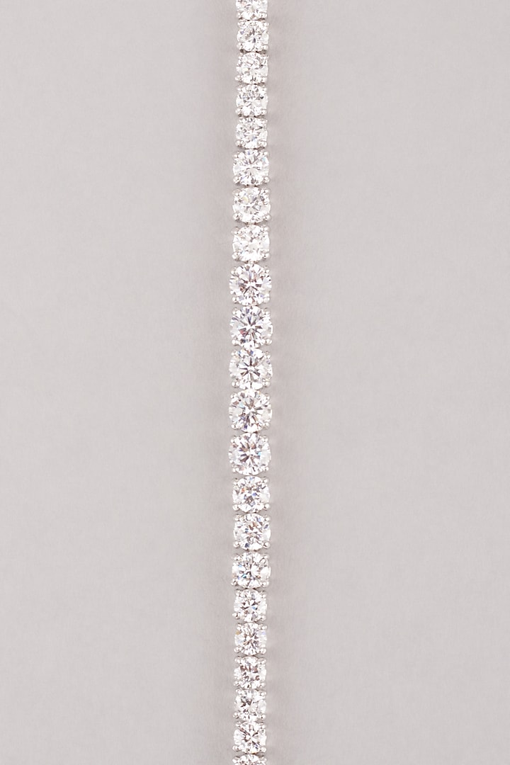 White Finish Cubic Zirconia Tennis Bracelet In Sterling Silver by Mon Tresor
